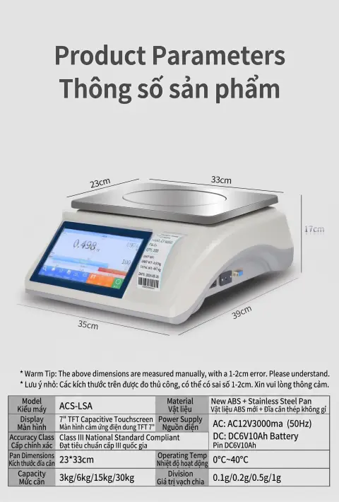 Đĩa cân và kích thước cân điện tử VT-CTM