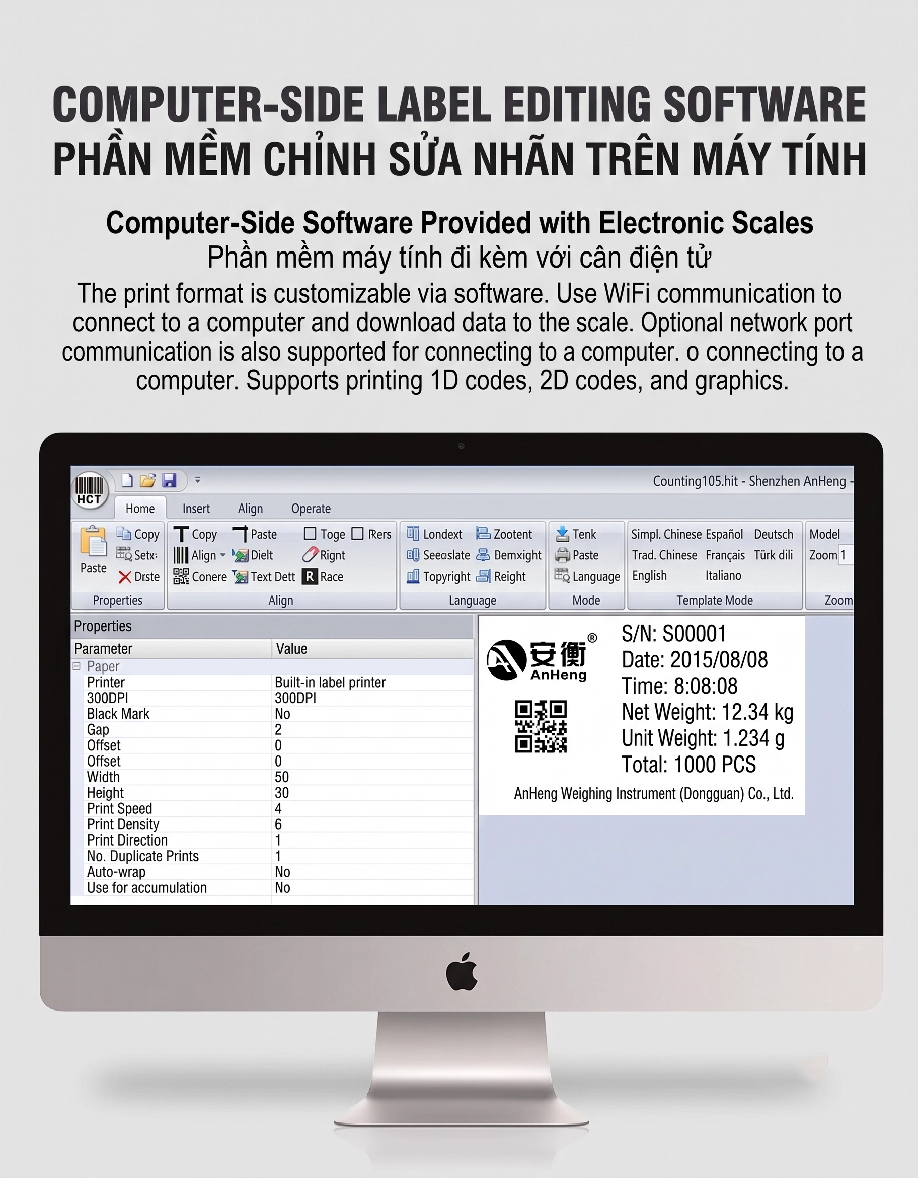 Tính năng Wifi và in tem nhãn trên cân điện tử VT-CTM